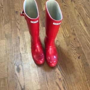 Red Hunter Tall Shiny Rain Boots Size US 9M/10F